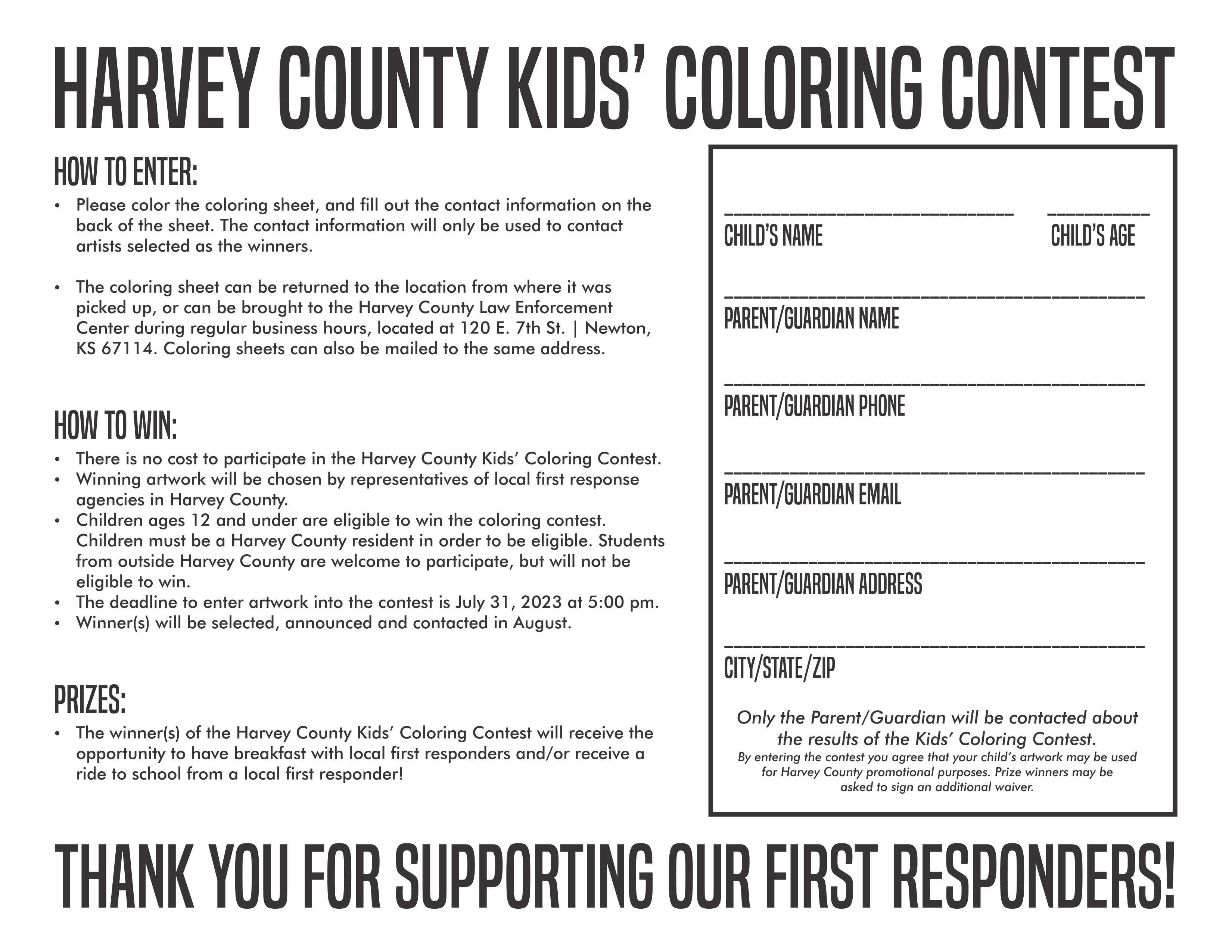 Harvey County first responders coloring sheet back